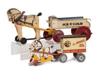 Two Carved and Painted Wood Horse Drawn Carriage Toys