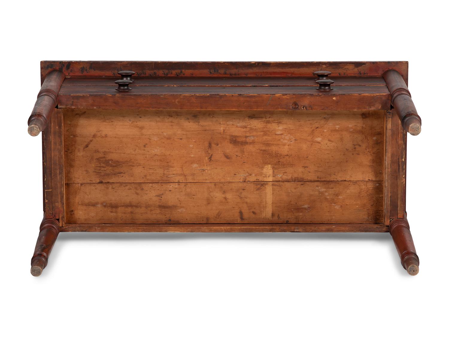 A Classical Country Grain Painted Pine and Maple Two-Drawer Console