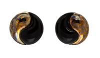 A Pair of 14 Karat Yellow Gold and Onyx Yin-Yang Earclips, Rio, 10.70 dwts.