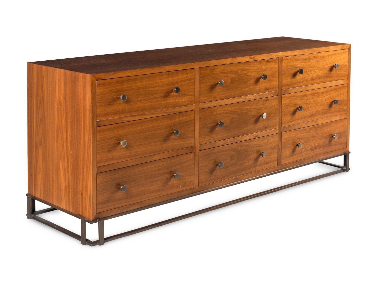 A Custom Bronze and Walnut Chest of Drawers