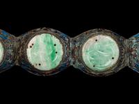 A Pair of Chinese Jadeite Inset Enameled Filigree Bracelets