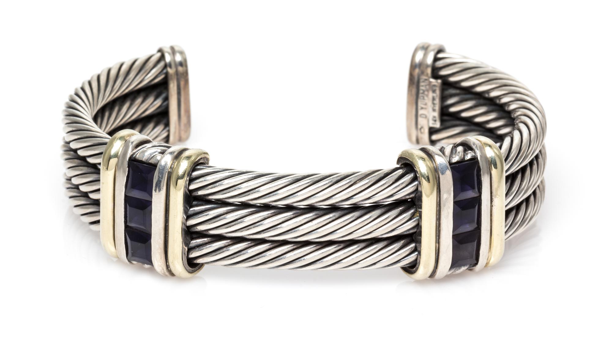 A Sterling Silver, 14 Karat Yellow Gold and Iolite Bracelet, David Yurman, 31.30 dwts.