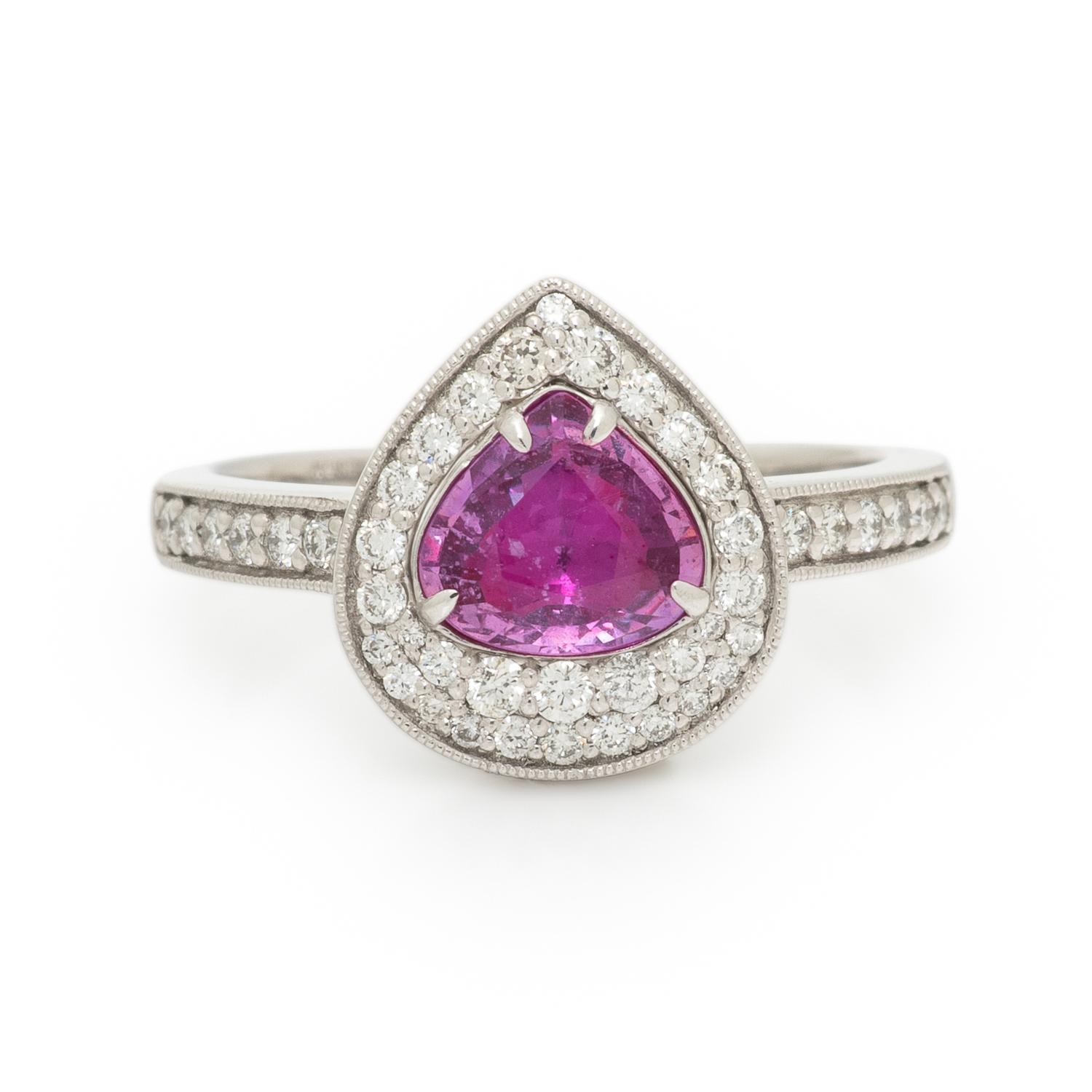 UNHEATED PINK SAPPHIRE, DIAMOND, AND PLATINUM RING