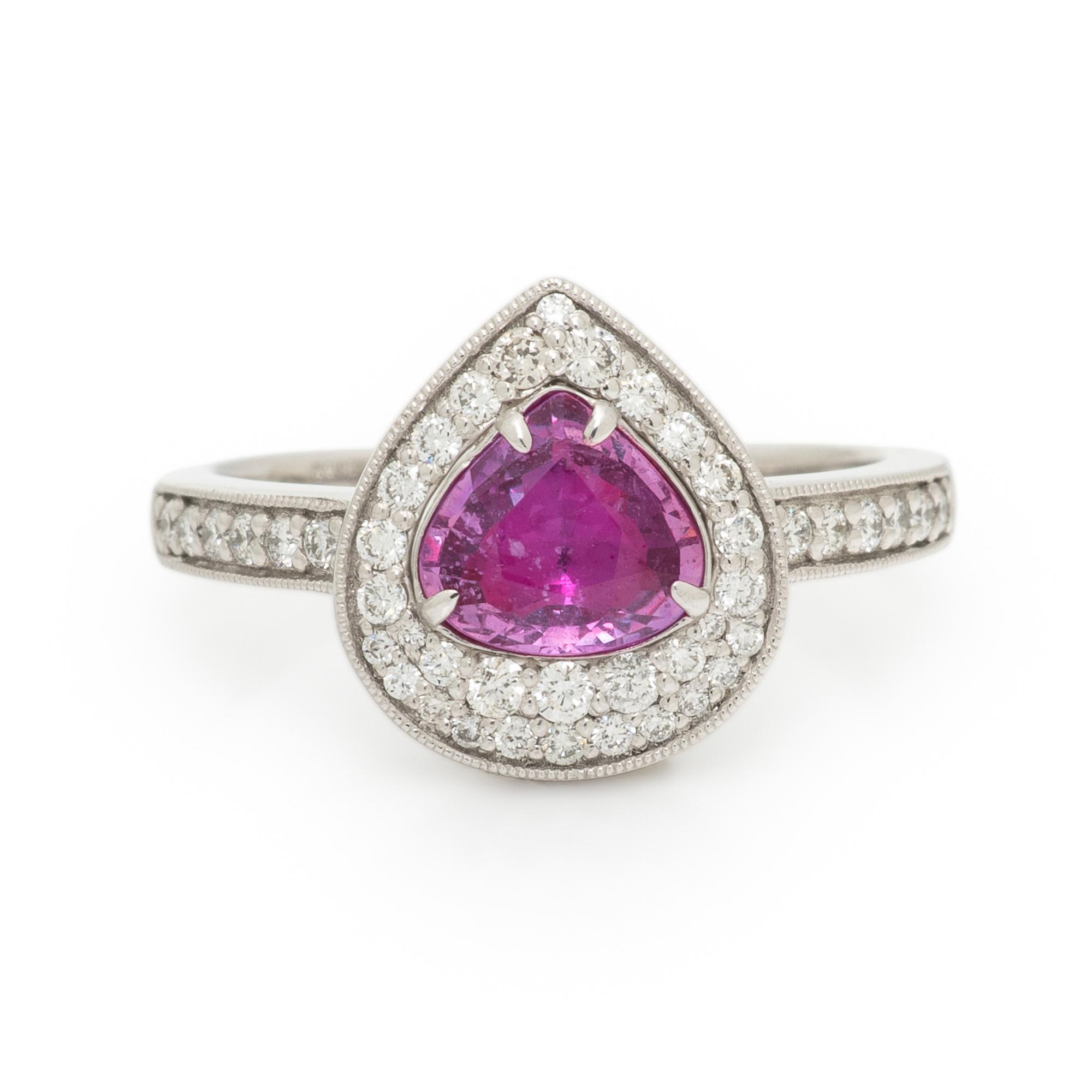 UNHEATED PINK SAPPHIRE, DIAMOND, AND PLATINUM RING