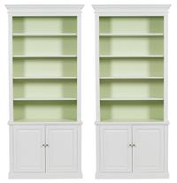 A Pair of Georgian Style White Painted Bookshelf Cabinets Height 96 x width 41 x depth 15 inches. — 20TH CENTURY