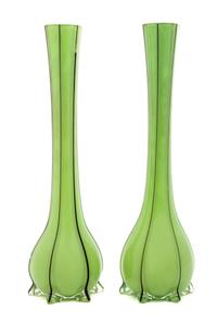 A Pair of Czechoslovakian Glass Vases Height 11 7/8 inches.