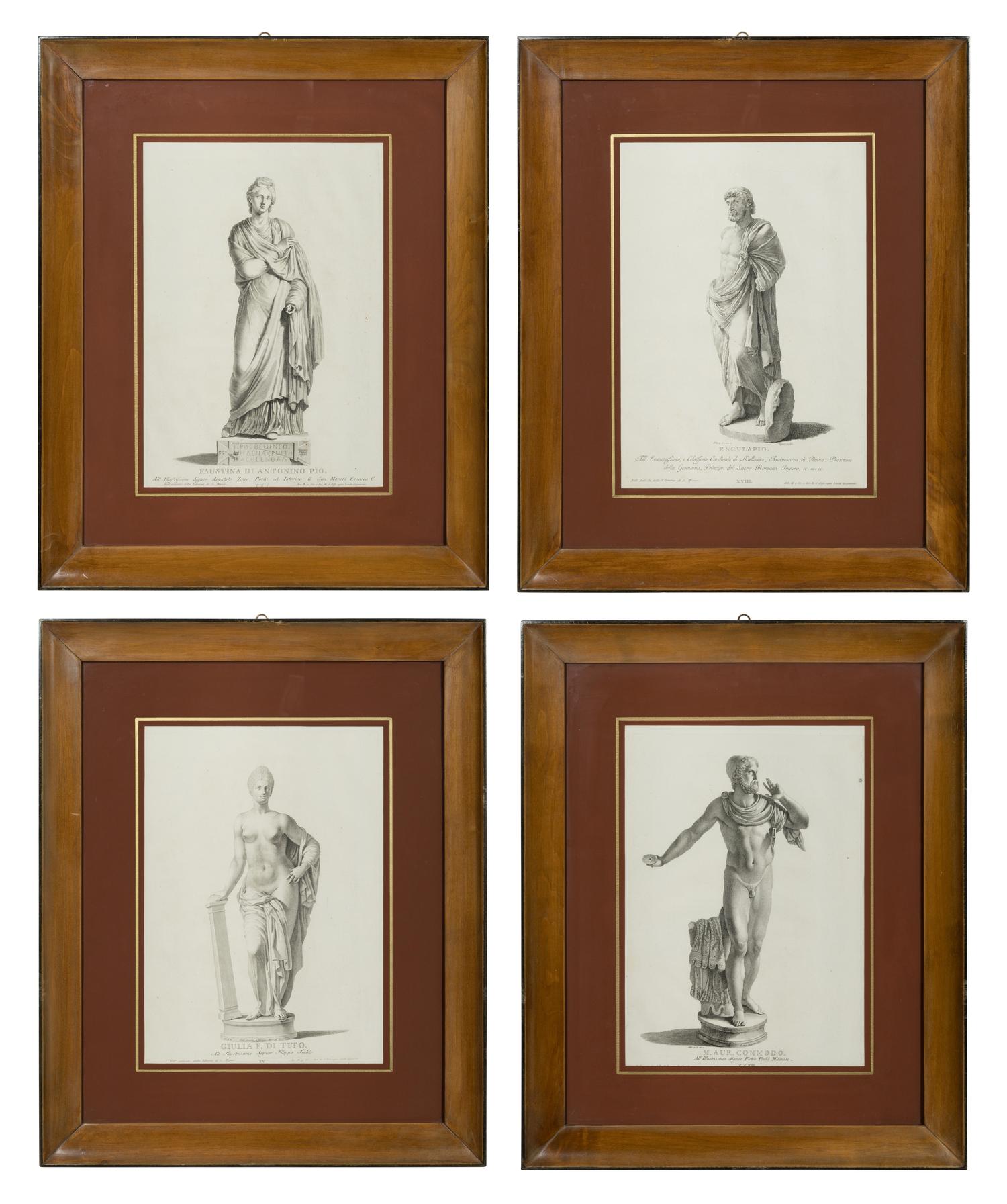 A Set of Four Prints of Antique Statues published by Antonio Maria Zanetti (1706-1778)]. From Delle Antiche Statue Greche e Romane che nell'Antisala della Libreria di San Marco, Venice,1740-1743 sight: 16 x 11 1/4 inches. framed: 25 3/4 x 21 inches.