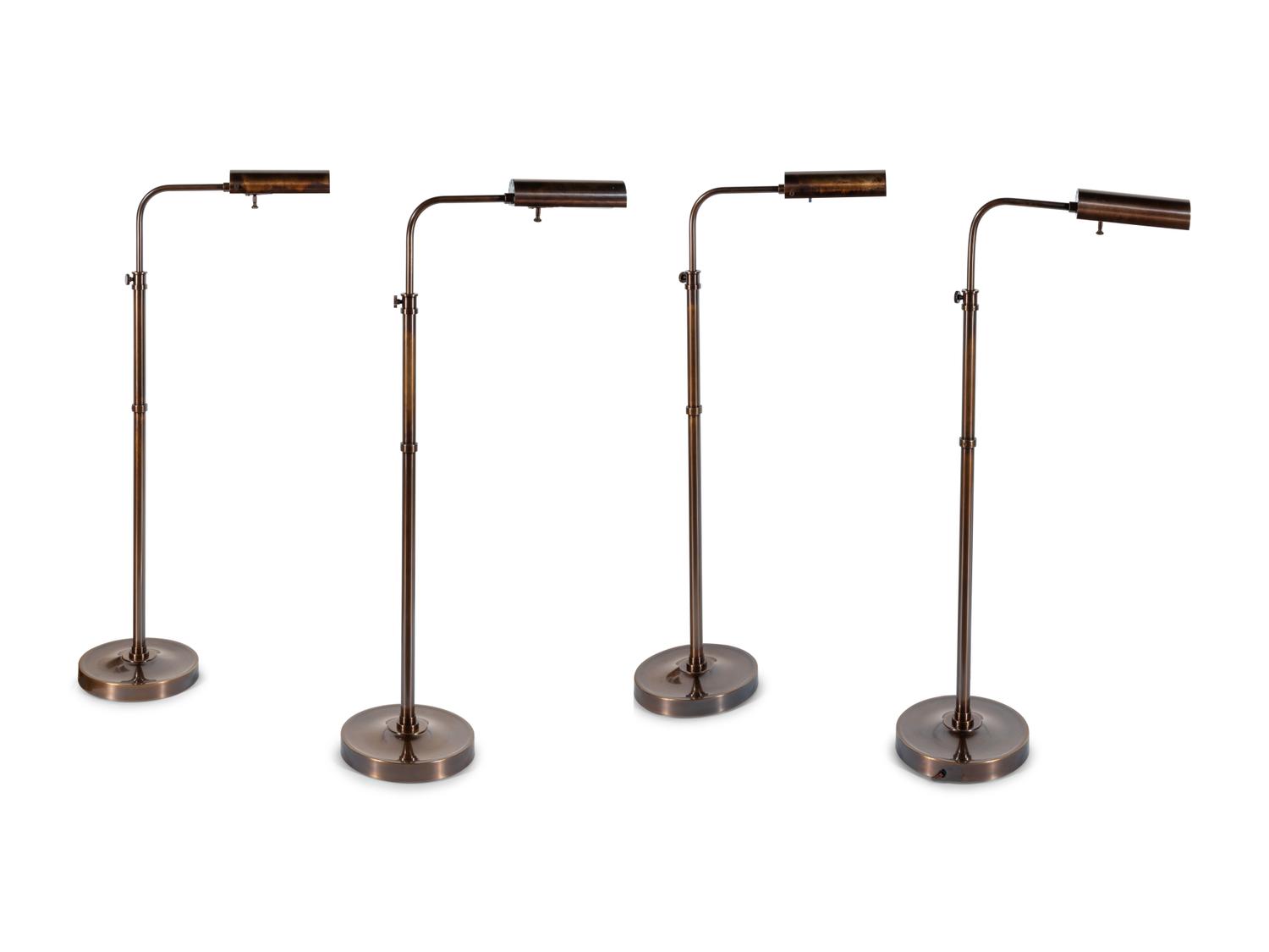 A Set of Four of Bronze-Tone Cantilevered Reading Lamps