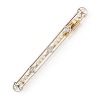 An Edwardian Platinum Topped Yellow Gold, Seed Pearl and Diamond Bar Brooch, 5.30 dwts.