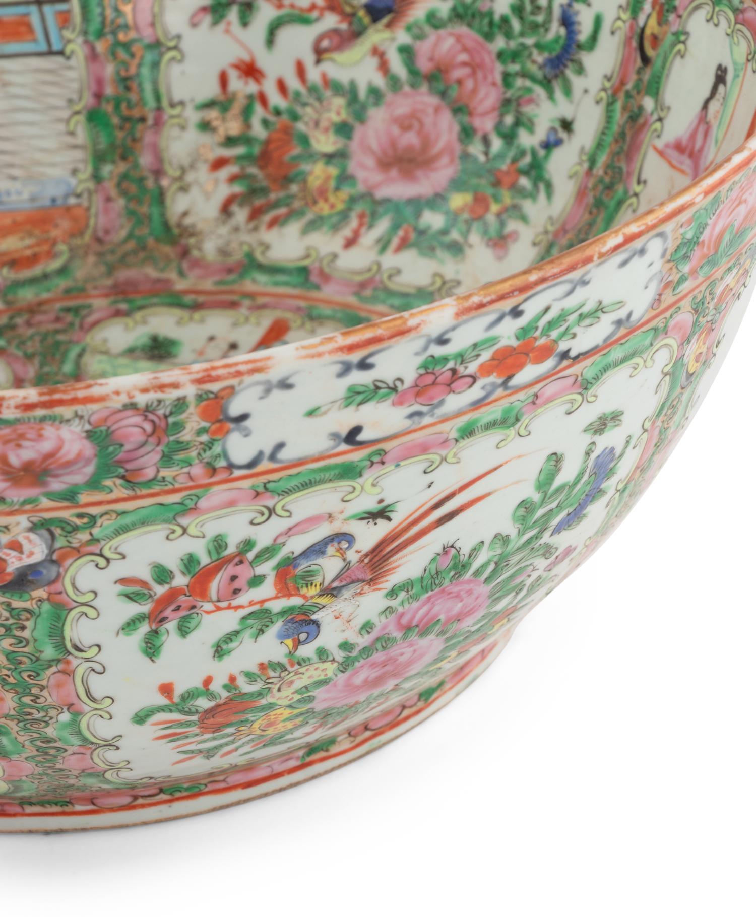 A Chinese Export Rose Medallion Porcelain Punch Bowl