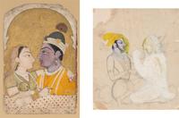 Two Indian Drawing of Krishna and Radha, 18th Century 十八世紀 印度 黑天與牧女細密畫兩幅