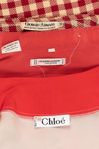 Five Silk Designer Blouses: One Chloé, One Giorgio Armani, and Three Yves Saint Laurent, 1980s