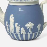 A Wedgwood Blue Dip Jasperware Teapot UK, circa 1790