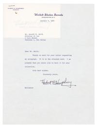 HUMPHREY, Hubert H. (1911-1978), Vice President. Typed letter signed ("Hubert H. Humphrey"), as United States Senator. To Arnold Smith, 4 January 1960.
