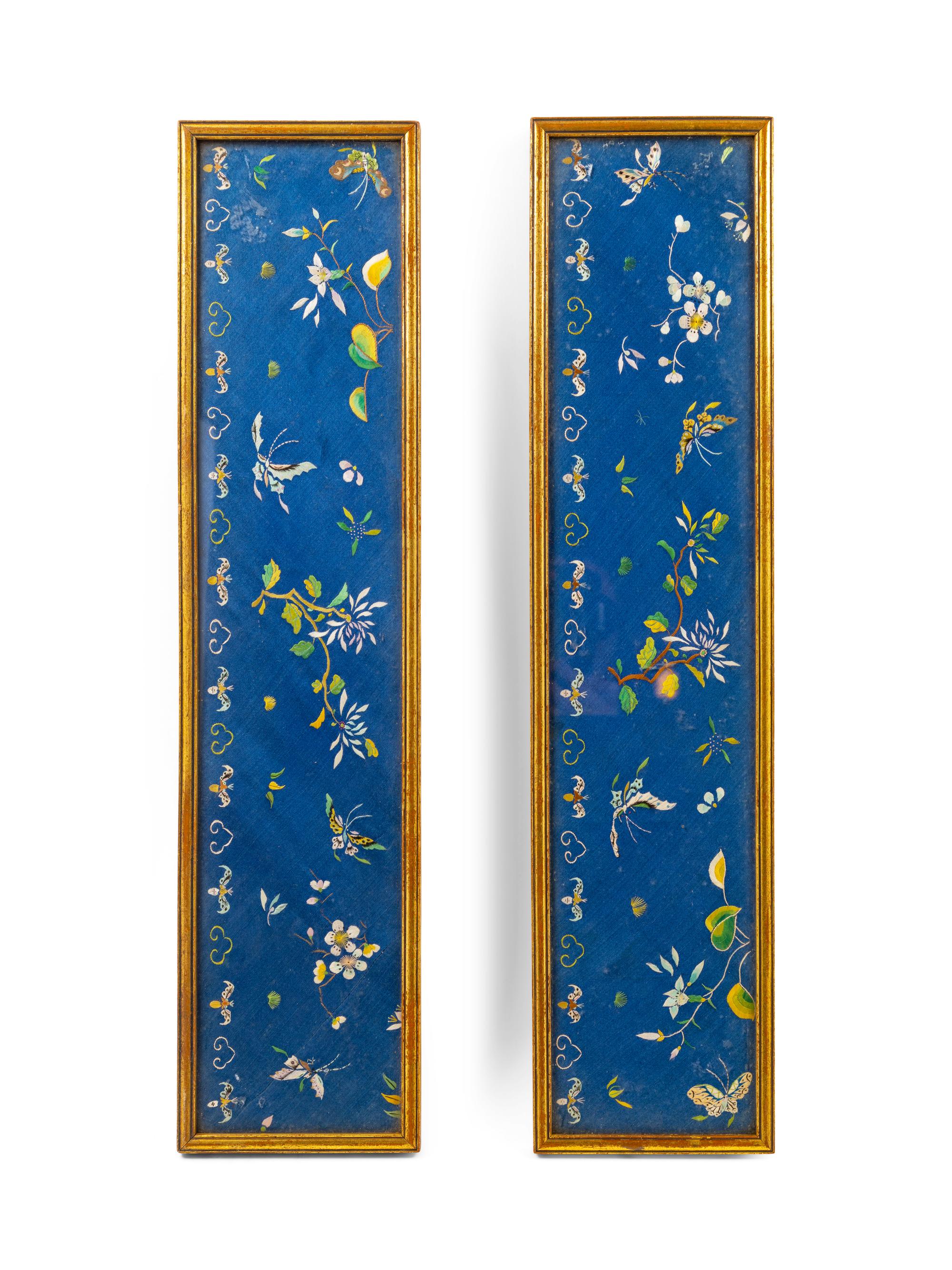 Five Chinese Embroidered Silk Cuff Panels