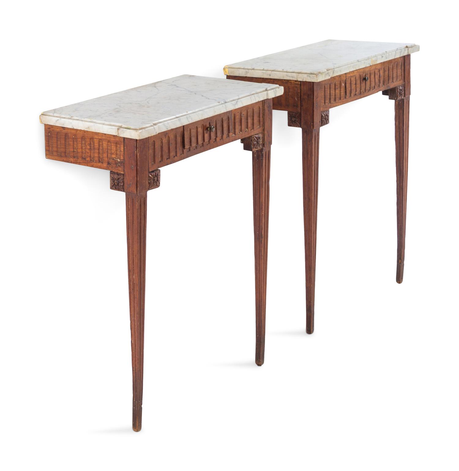 A Pair of Louis XVI Style Marble-Top Console Tables