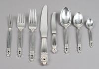 A Danish Silver Flatware Service, Georg Jensen Silversmithy, Copenhagen, 20th Century, Acorn pattern, comprising: 12 dinner knives 12 d
