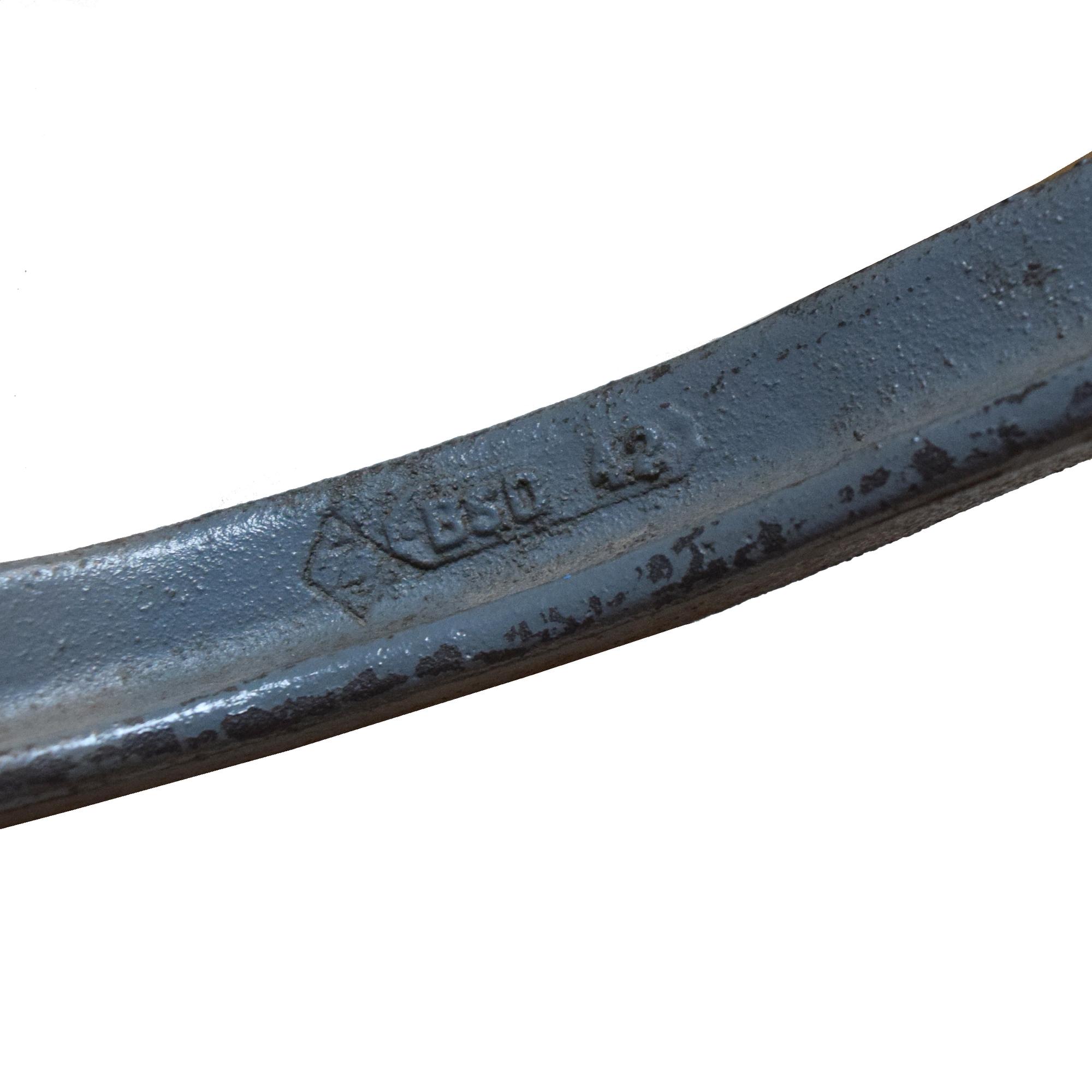 An Iron and Wood Swing Arm Stool 20" W x 11" D x 12 "H — United States, Circa 1930