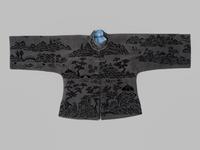 A Chinese Black Ground Silk Twill and Cut Velvet Jacket