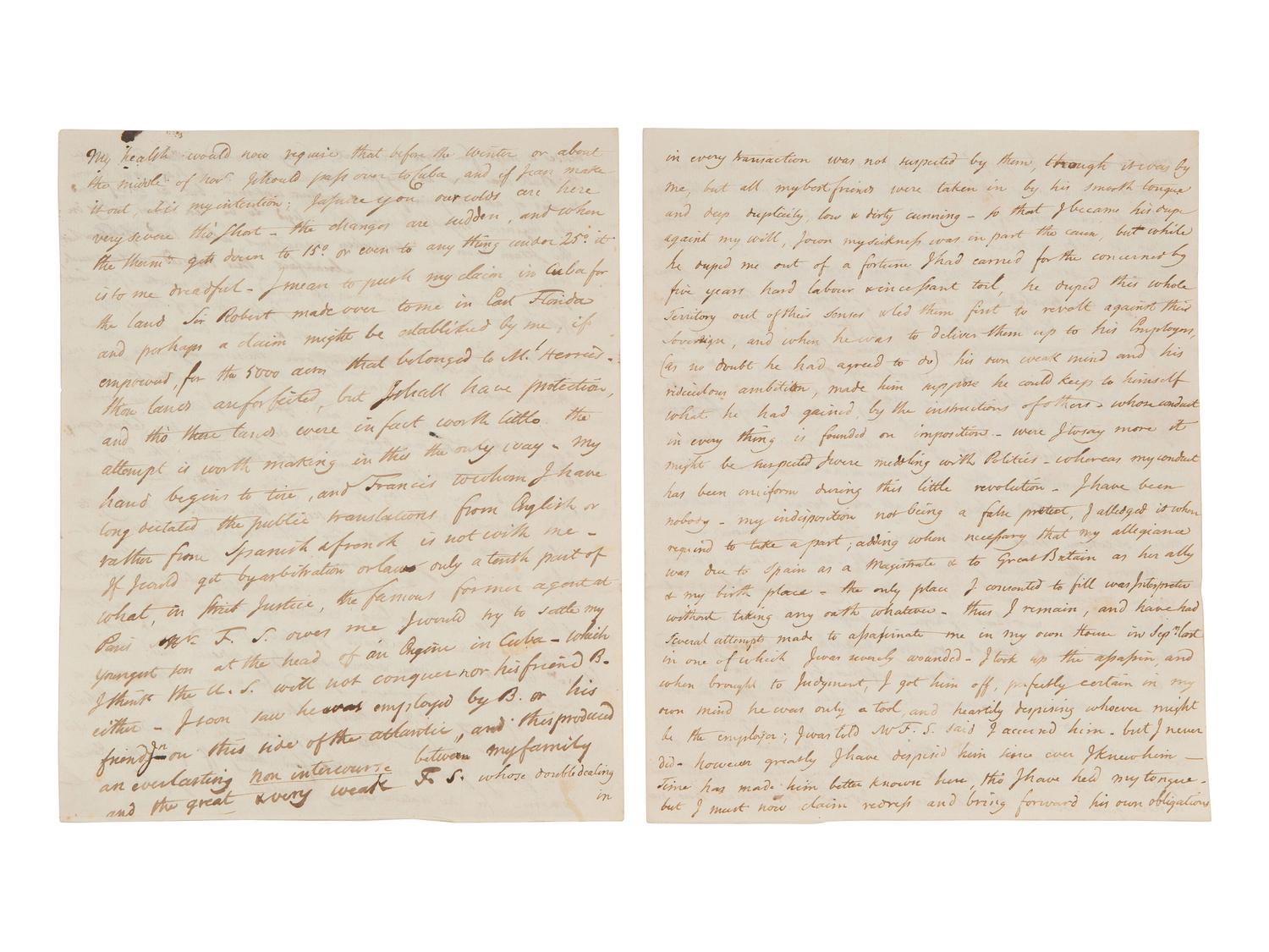 [WESTERN AMERICANA] -- [REPUBLIC OF WEST FLORIDA]. Letters of William Herries (1748-1811), British banker turned American entrepreneur, incl. description of meeting President Jefferson and his journey from New York to New Orleans, 1804-1811.