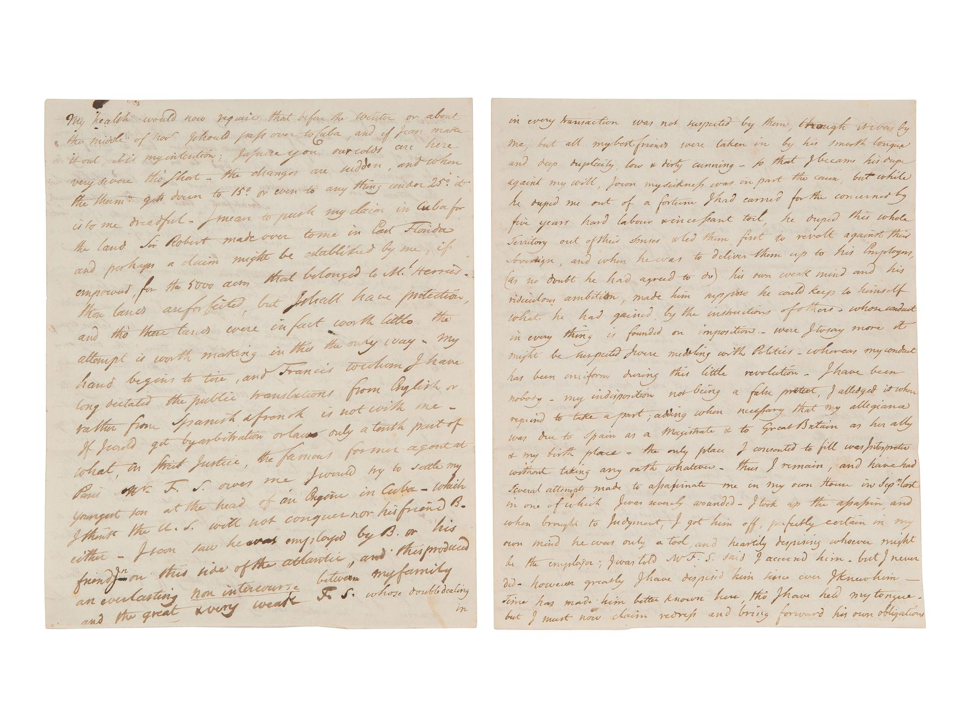 [WESTERN AMERICANA] -- [REPUBLIC OF WEST FLORIDA]. Letters of William Herries (1748-1811), British banker turned American entrepreneur, incl. description of meeting President Jefferson and his journey from New York to New Orleans, 1804-1811.