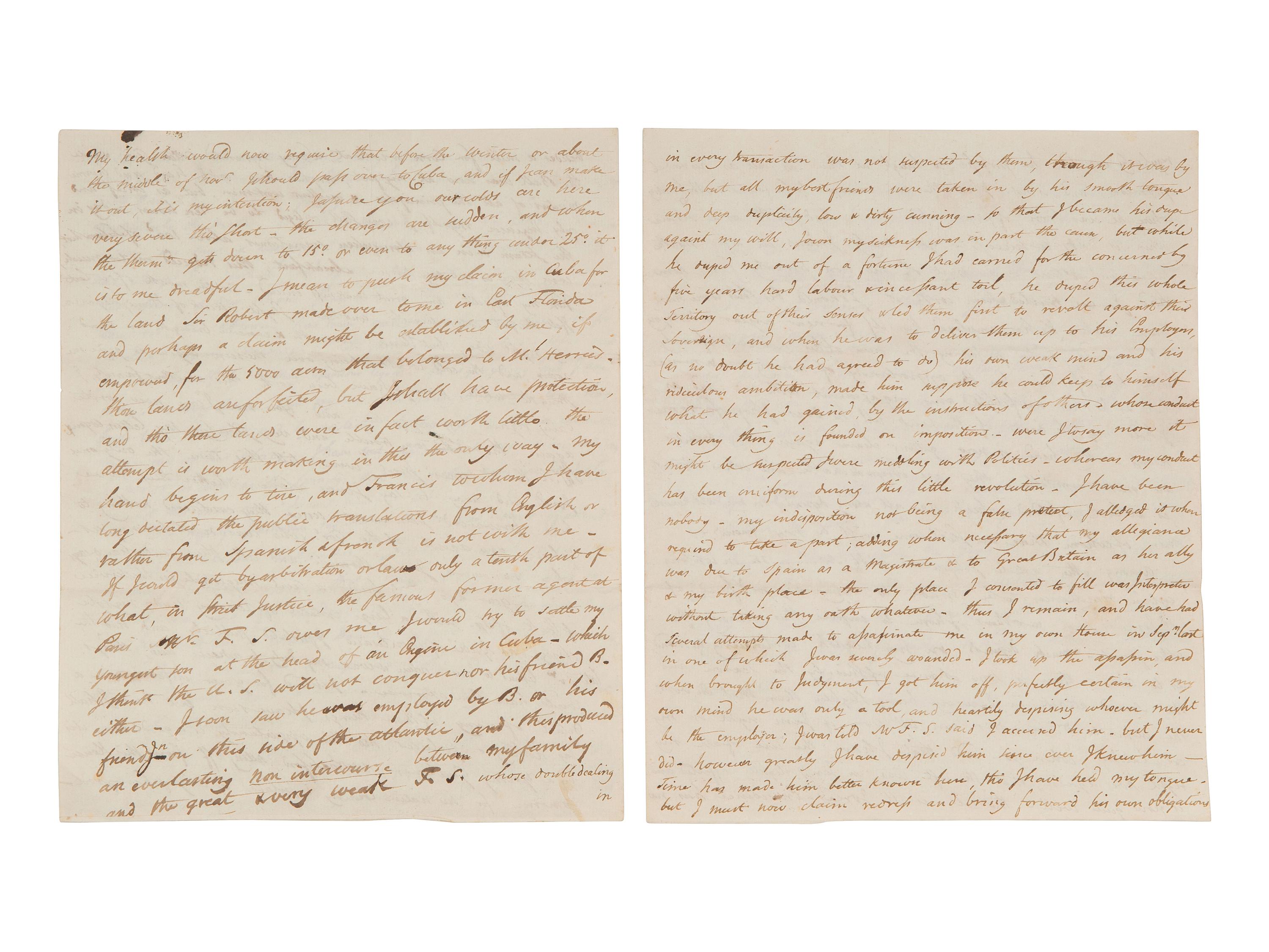 [WESTERN AMERICANA] -- [REPUBLIC OF WEST FLORIDA]. Letters of William Herries (1748-1811), British banker turned American entrepreneur, incl. description of meeting President Jefferson and his journey from New York to New Orleans, 1804-1811.