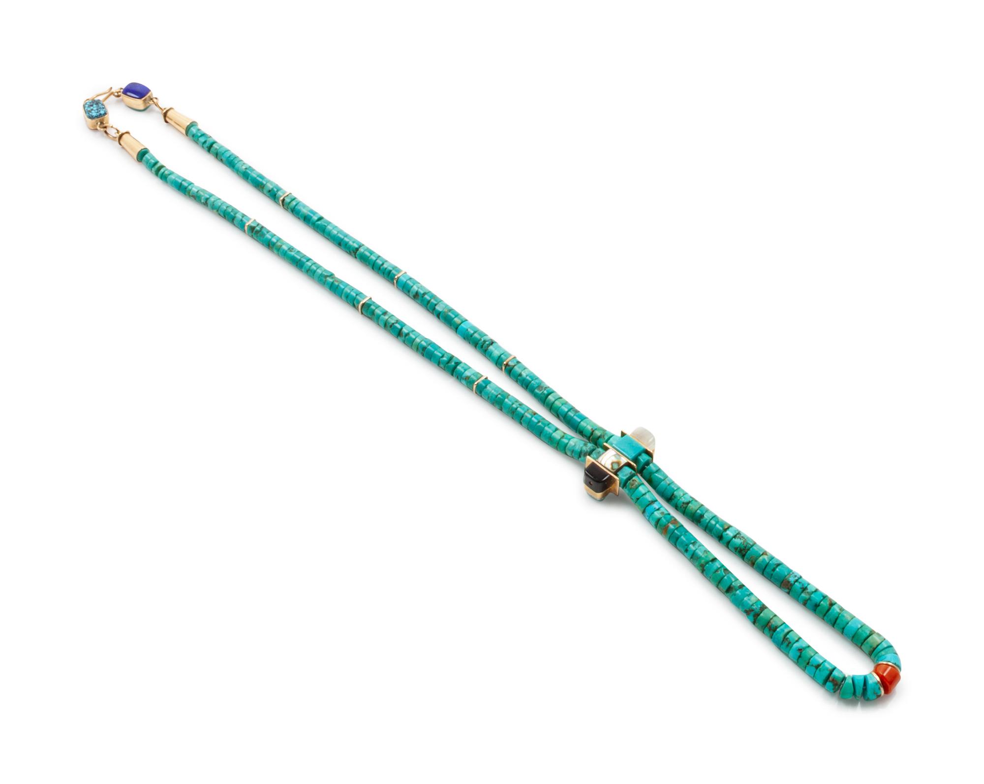 Rolled turquoise necklace with 14k gold accents