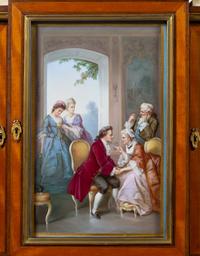 A Louis XVI Style Gilt Bronze and Meissen Porcelain Mounted Marquetry Secrétaire Bibliothèque