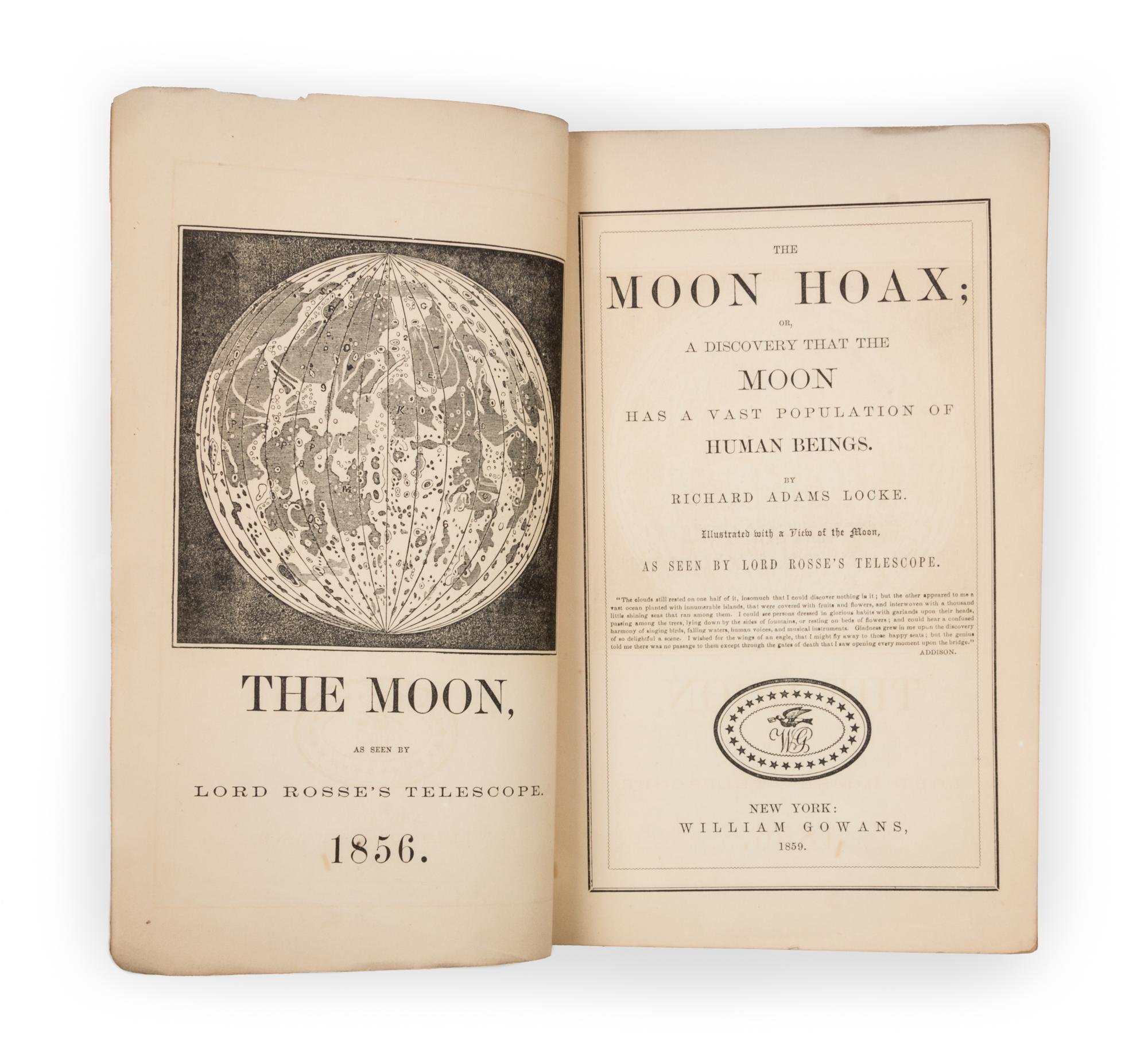LOCKE, RICHARD ADAMS. The Moon Hoax. New York, 1859. First edition.
