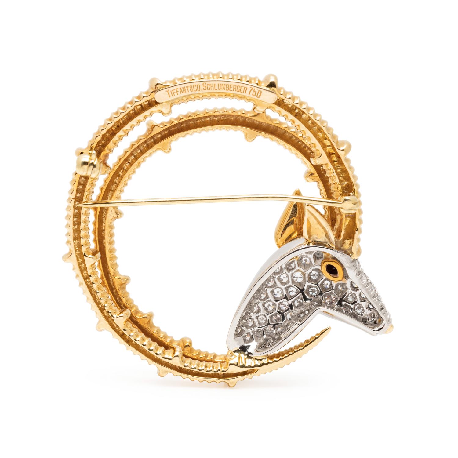 TIFFANY & CO., SCHLUMBERGER, DIAMOND AND RUBY IBEX BROOCH