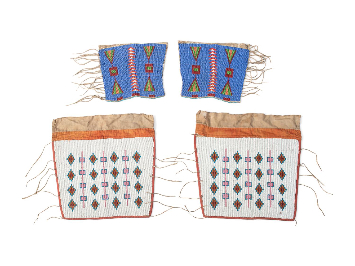 Northern Plains Beaded Hide Cuffs and Plains Cree Beaded Leggings