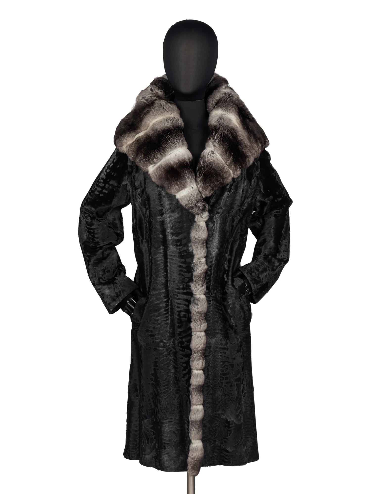 J. Mendel Broadtail Fur Coat With Chinchilla Trim