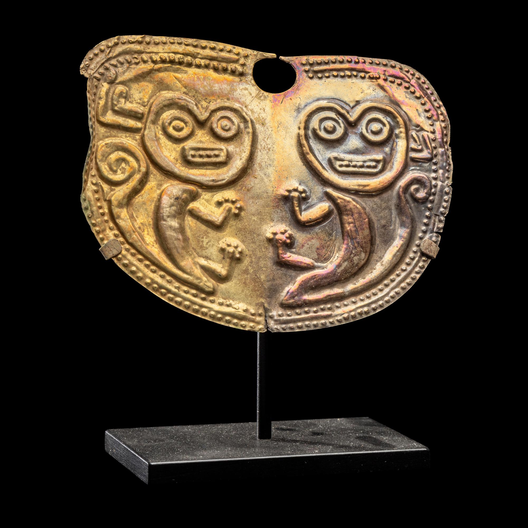 A Vicus Gold Embossed Nose Ornament