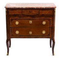 A Louis XVI Style Marquetry Gilt Metal Mounted Commode Height 34 x width 33 1/2 x depth 16 inches. — LATE 19TH CENTURY