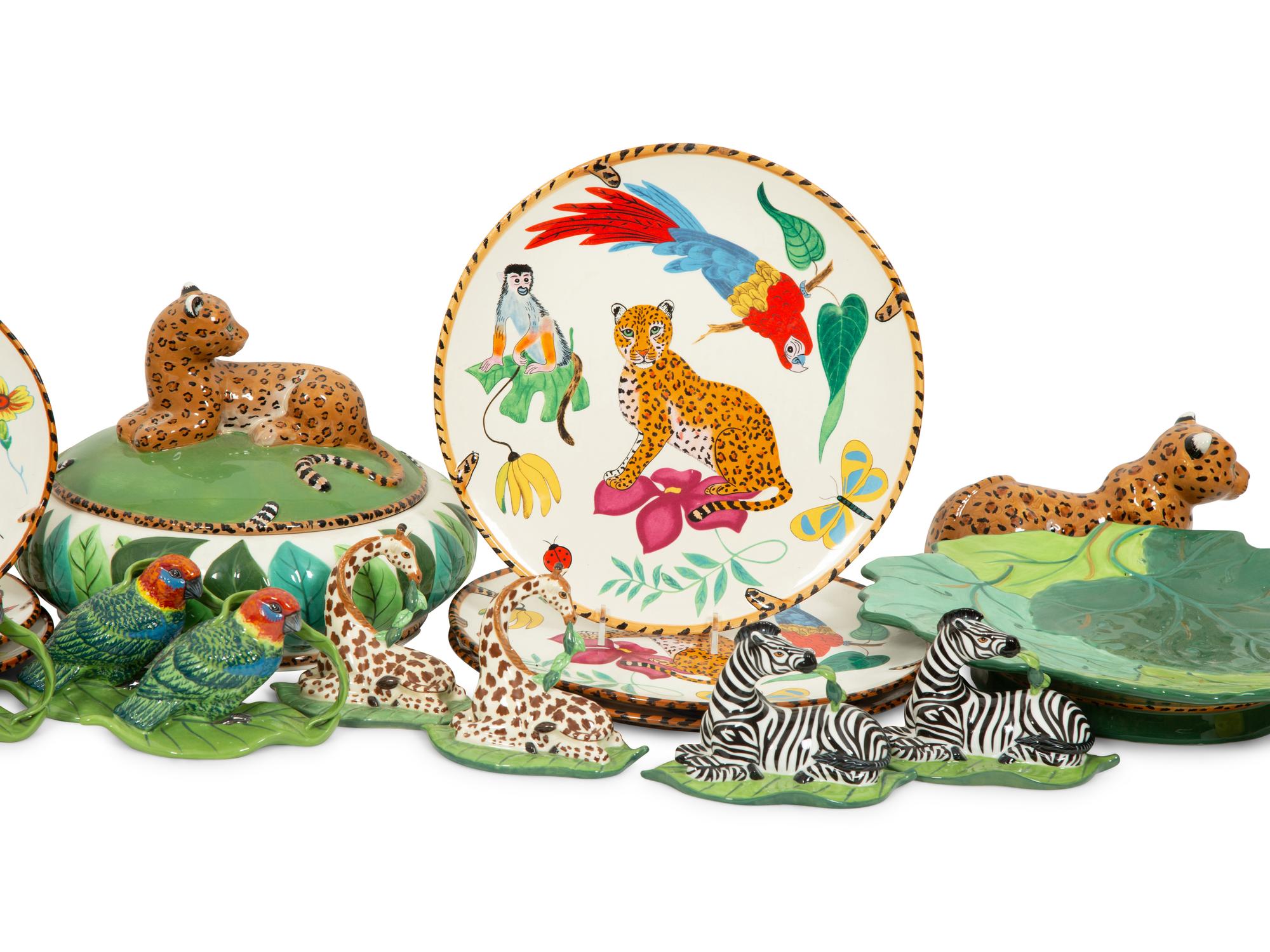 A Group of Lynn Chase Jungle Jubilee Tableware
