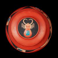 Redware Lidded Jar, with Turquoise Cabochons