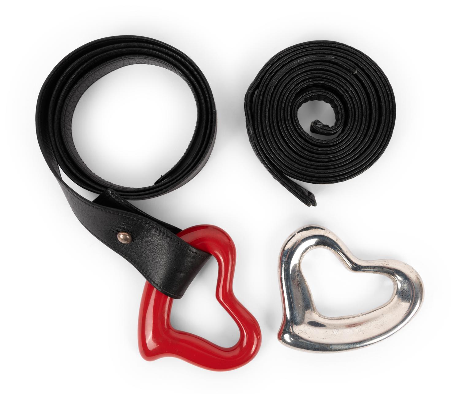 Two Elsa Peretti Leather Belts with Heart Shaped Buckles, 1980s