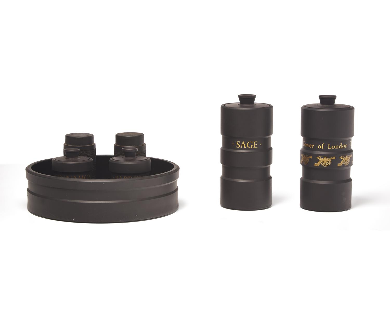 A Wedgwood Black Basalt Spice Set