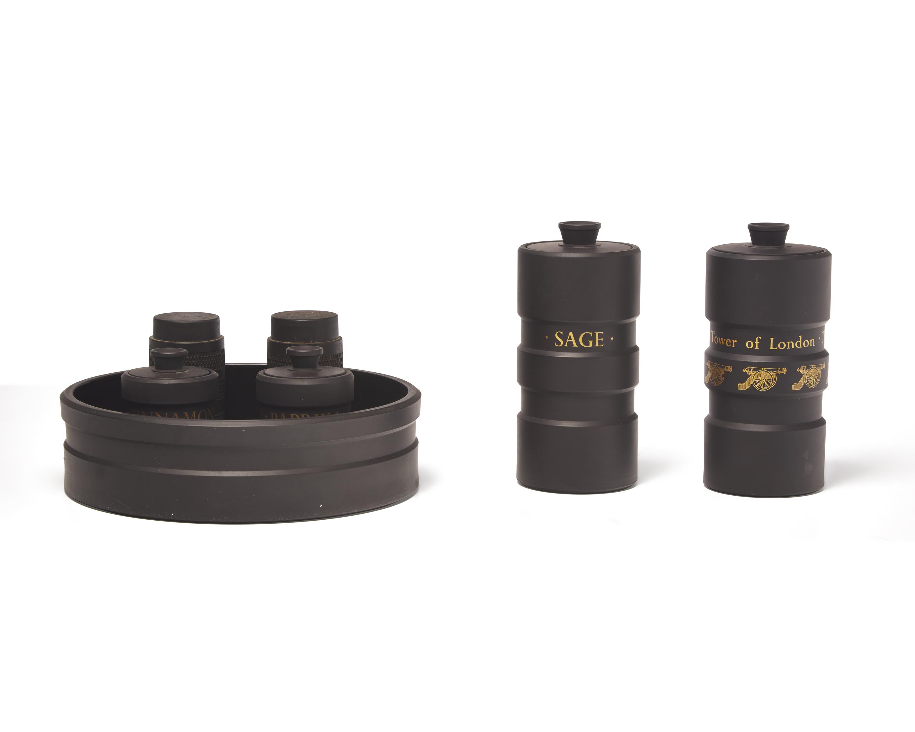 A Wedgwood Black Basalt Spice Set