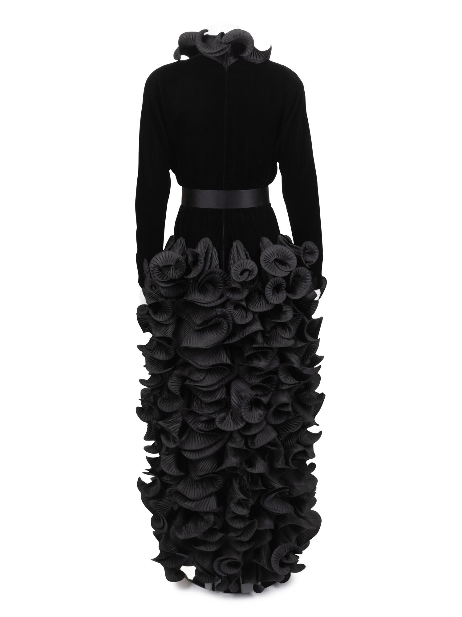 Pierre Cardin Haute Couture Pleated Taffeta and Velvet Dress, Fall/Winter 1985