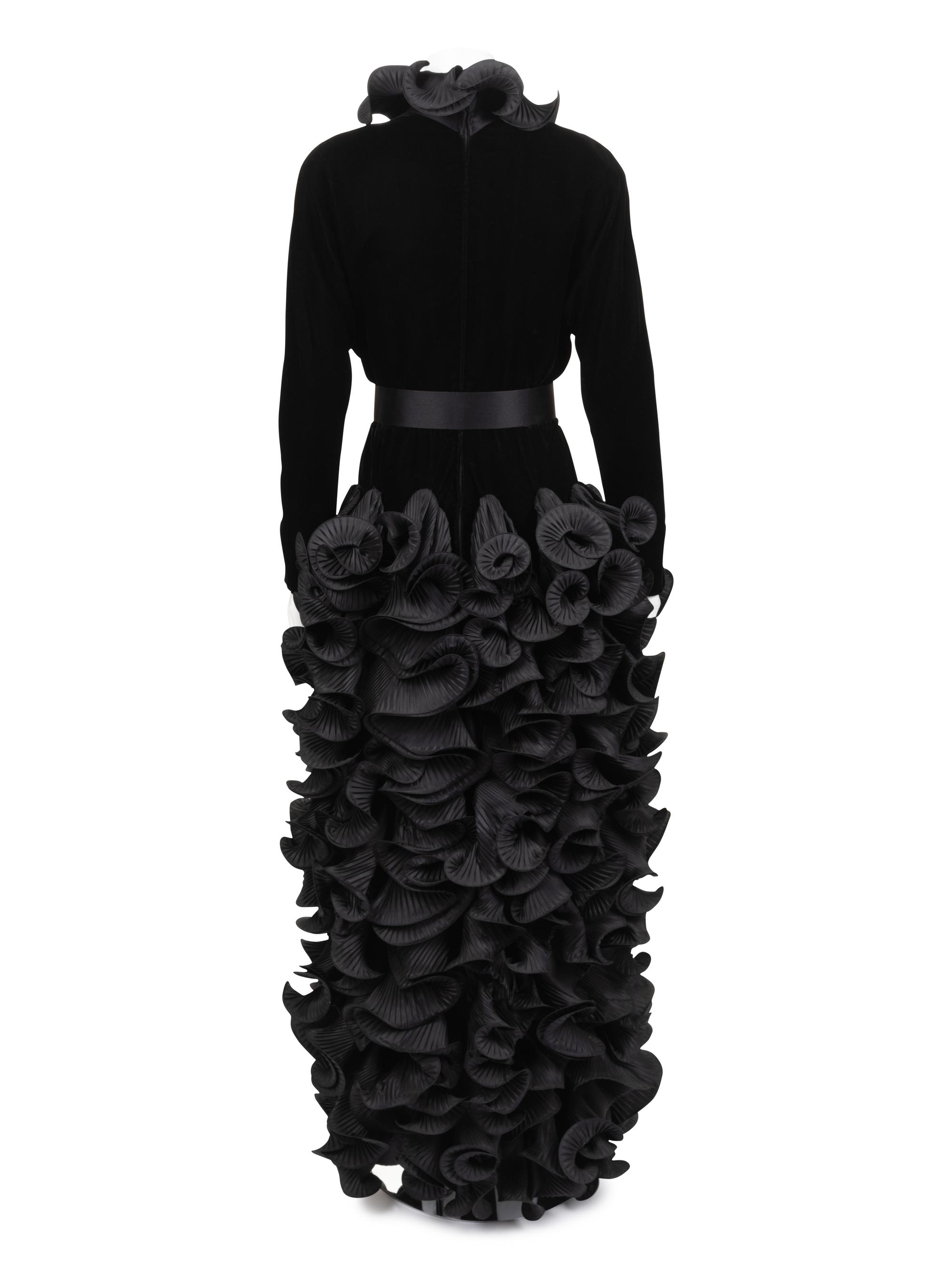 Pierre Cardin Haute Couture Pleated Taffeta and Velvet Dress, Fall/Winter 1985