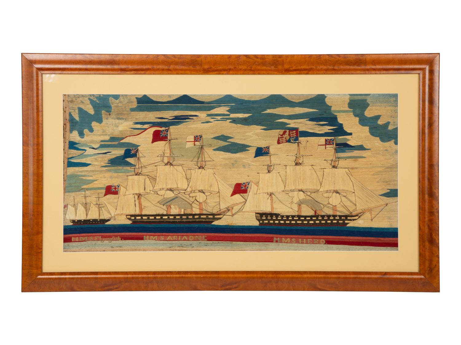 An English Sailor's Maritime Woolwork Embroidery — 19TH CENTURY