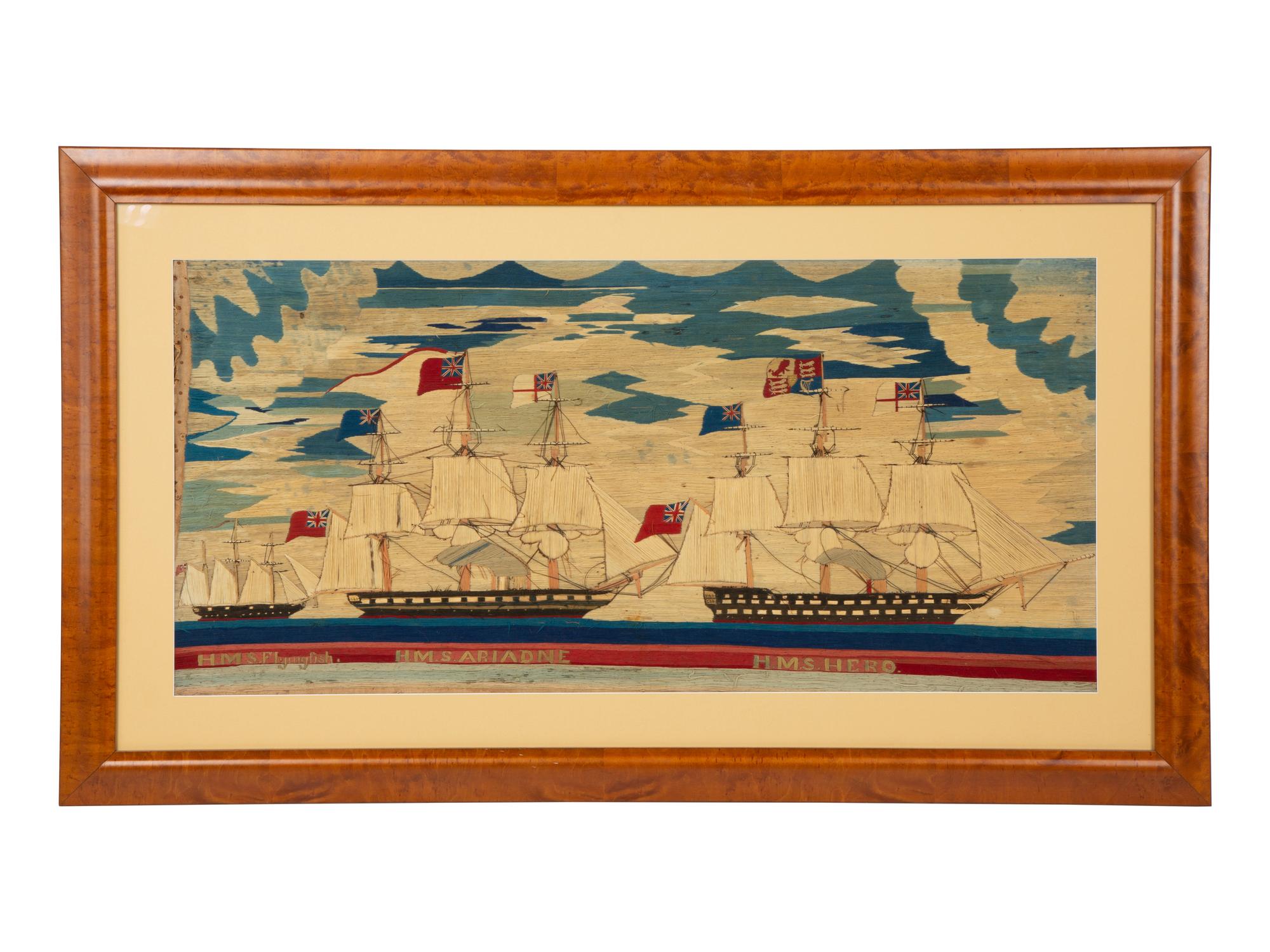 An English Sailor's Maritime Woolwork Embroidery — 19TH CENTURY