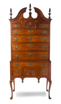 An American Cherry Highboy, NEW ENGLAND, 18TH CENTURY WITH ALTERATION, Height 87 3/4 x width 39 x depth 21 1/2 inches. — NEW ENGLAND, 18TH CENTURY WITH ALTERATION,