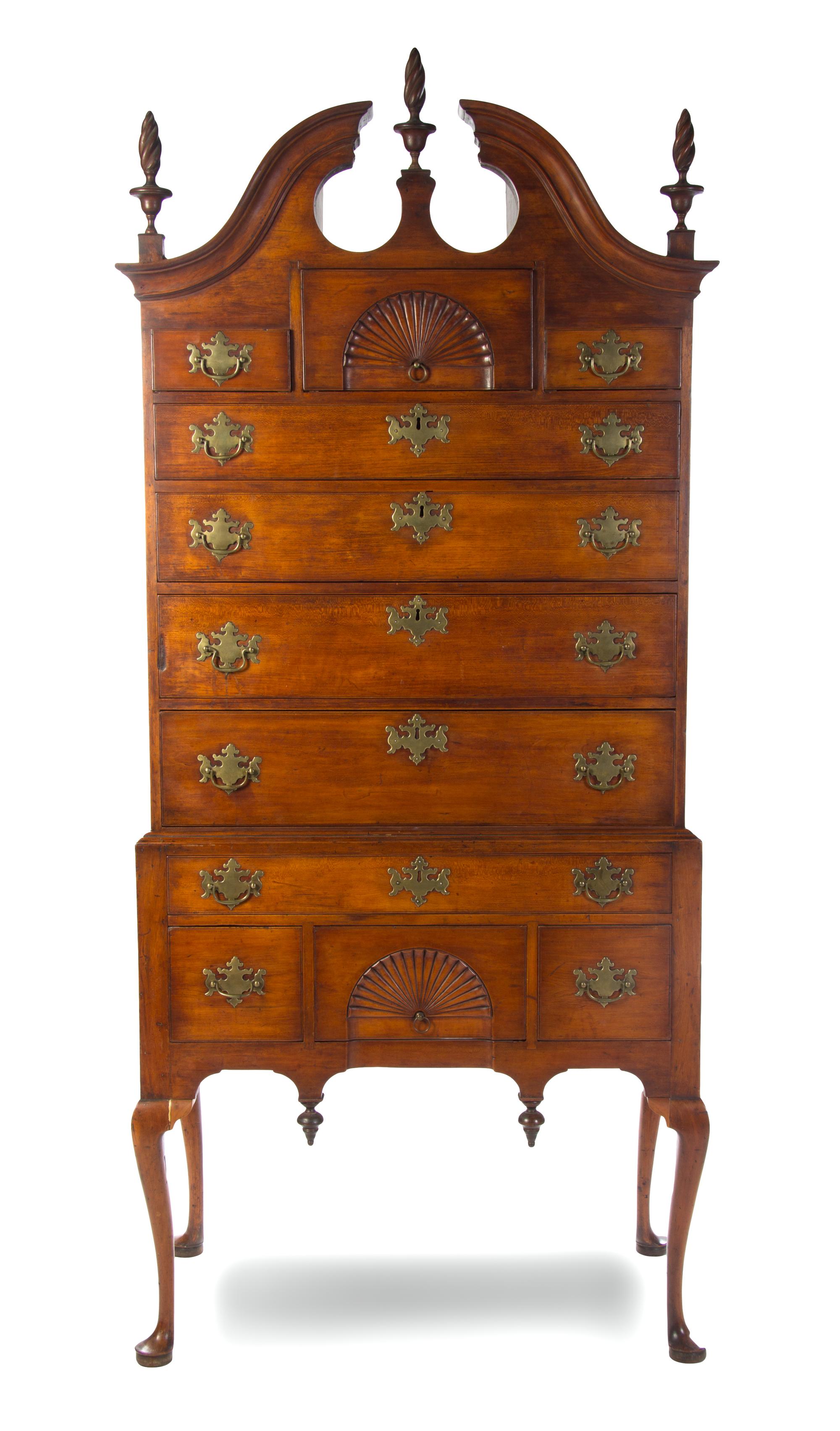 An American Cherry Highboy, NEW ENGLAND, 18TH CENTURY WITH ALTERATION, Height 87 3/4 x width 39 x depth 21 1/2 inches. — NEW ENGLAND, 18TH CENTURY WITH ALTERATION,