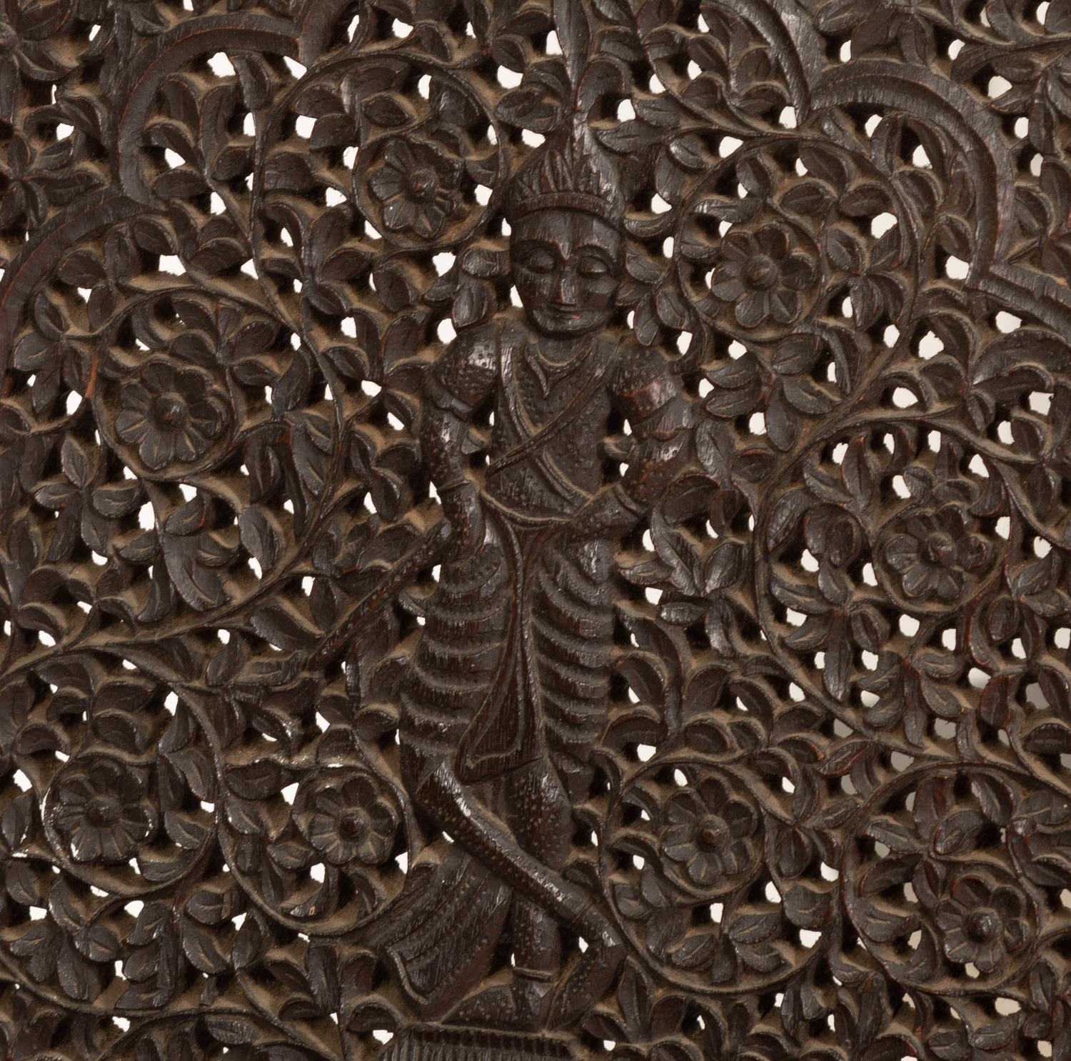 Two Anglo-Indian Carved Teak Side Chairs