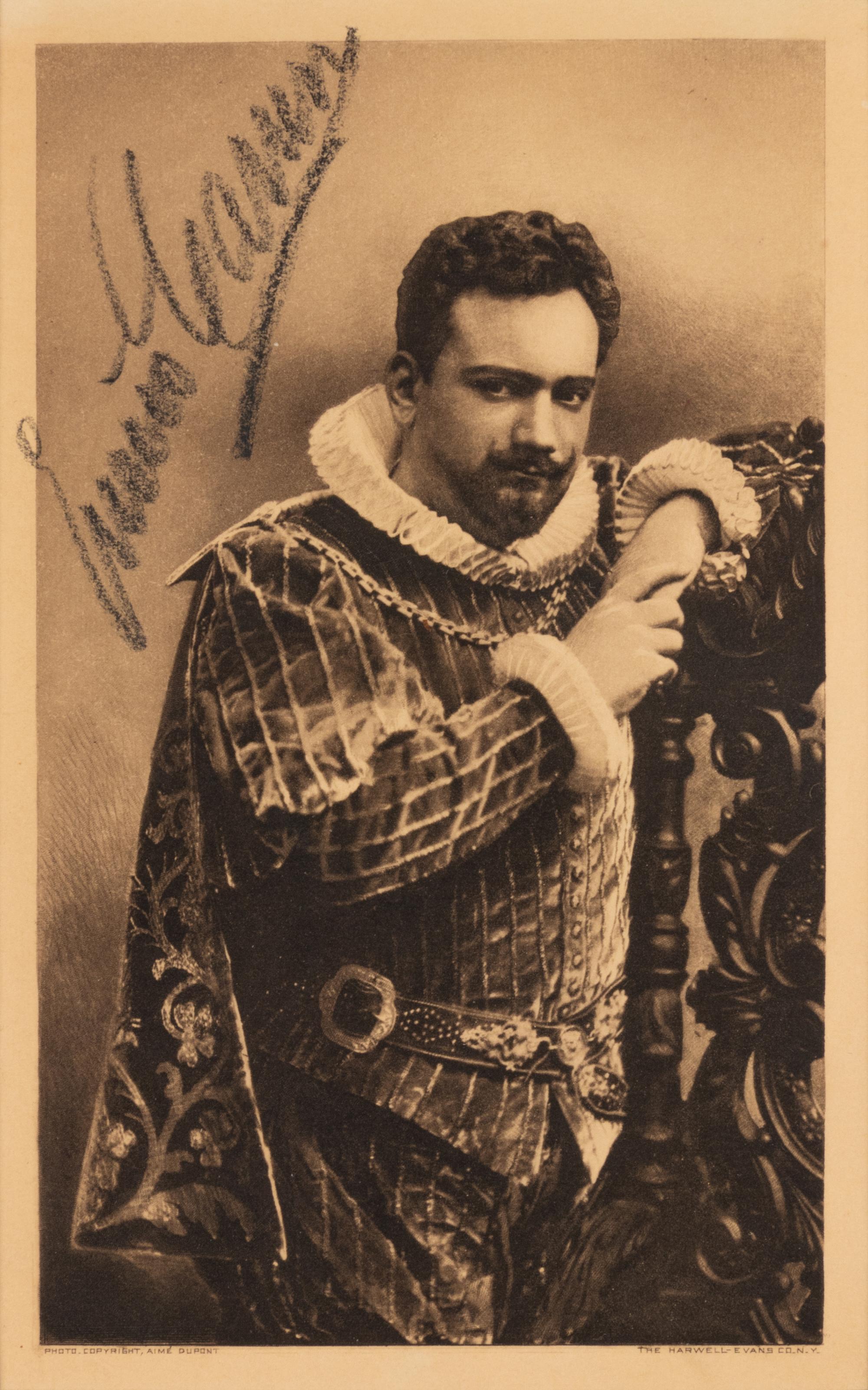 CARUSO, Enrico (1873-1921). Sepia photograph as Rigoletto, signed ("Enrico Caruso"), by Aime DuPont, n.d. (ca 1903 or later).
