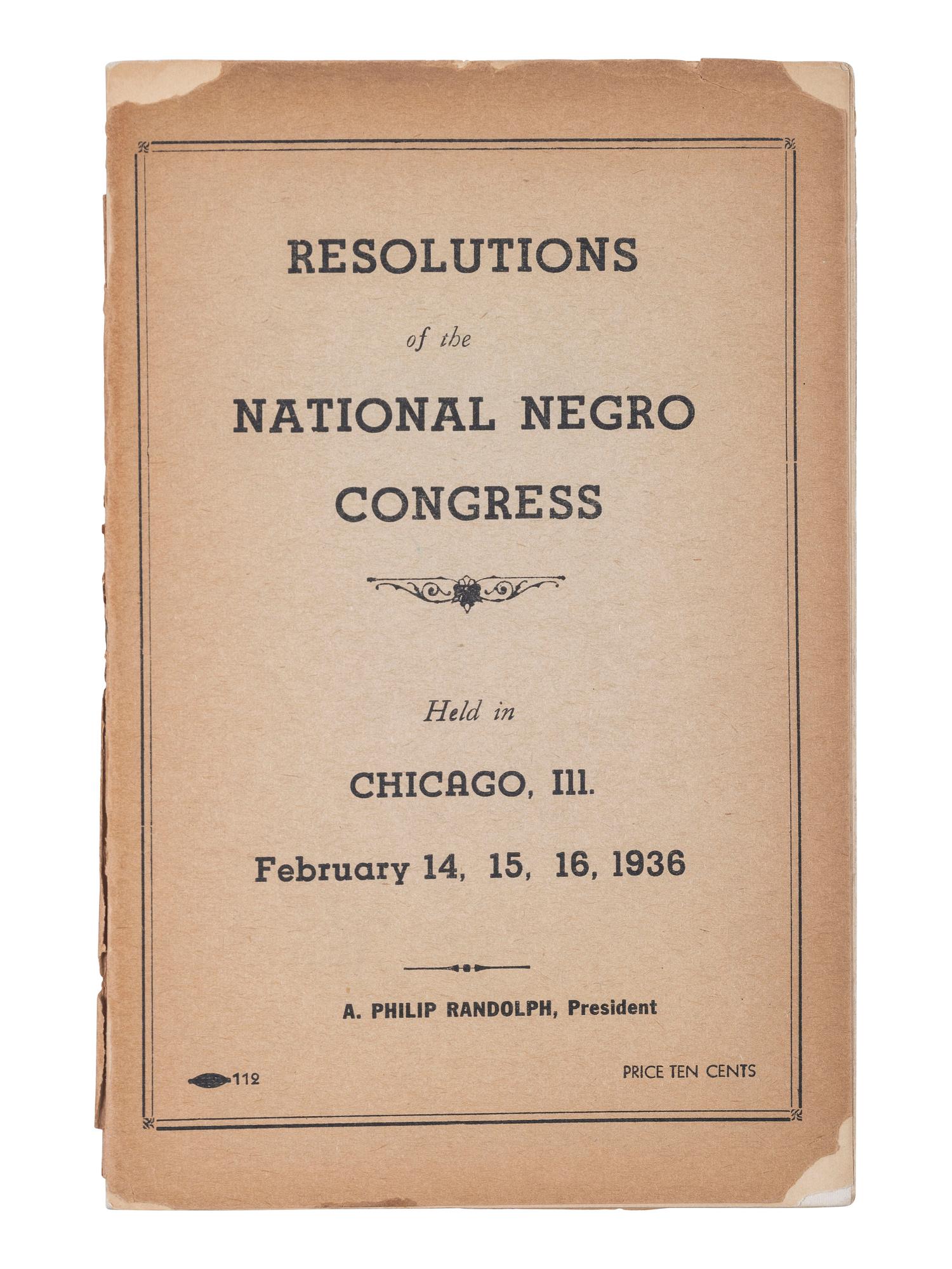 [CIVIL RIGHTS]. Resolutions of the National Negro Congress Held in Chicago, Ill. February 14, 15, 16, 1936. [Washington, DC]: February 1936.