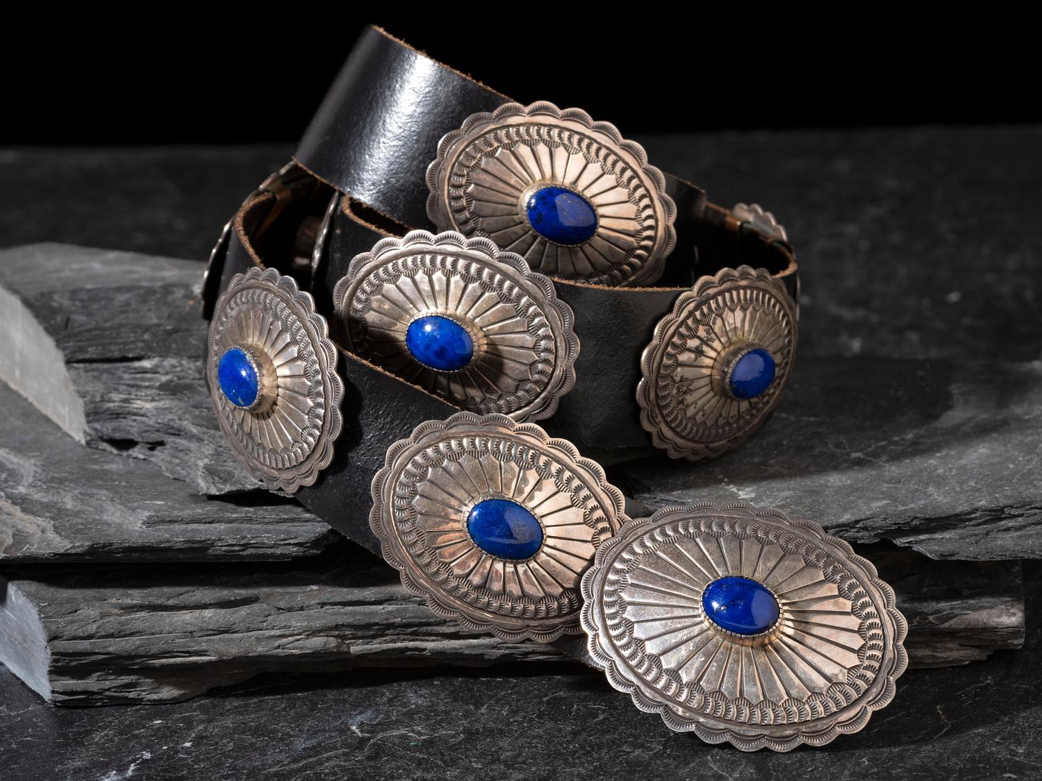 Navajo Sterling Silver and Lapis Concha Belt