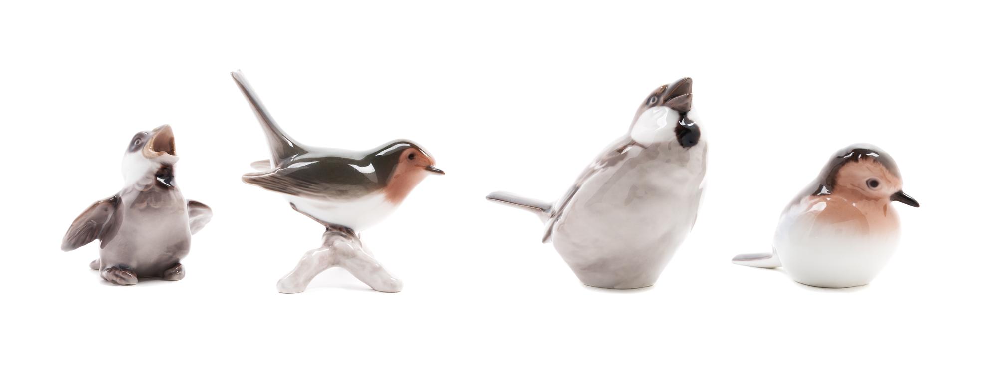 A Group of Bing and Grondahl Porcelain Birds Height of tallest 3 3/4 inches.